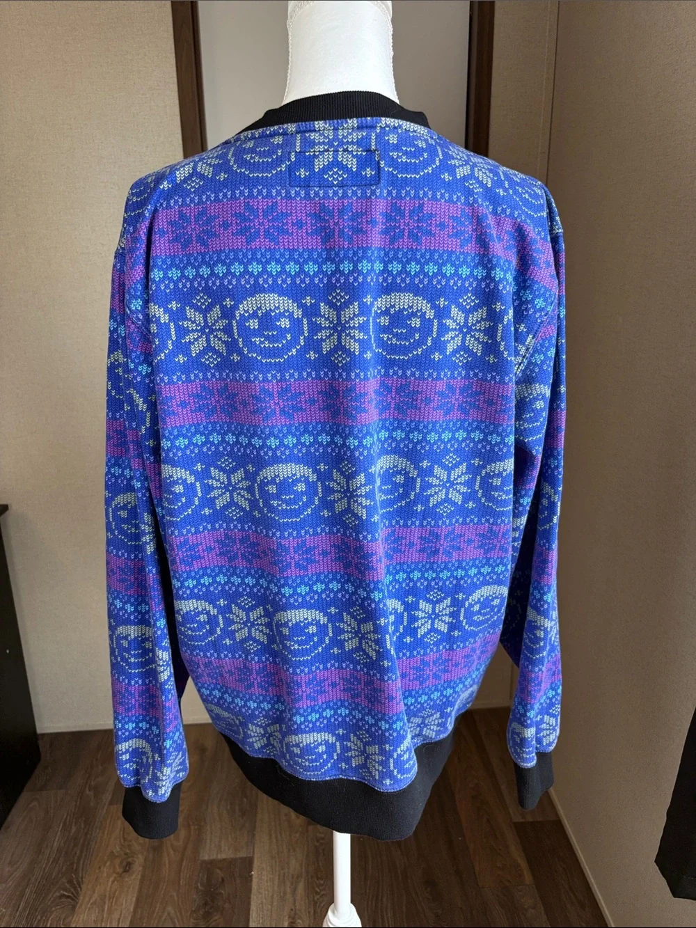 Neff Blue Fair Isle Crewneck Sweatshirt Front Pocket Streetwear Ski Medium